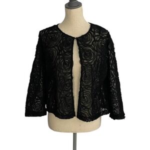 R&M Richards Evening Jacket Womens Black Rosette Mesh Formal